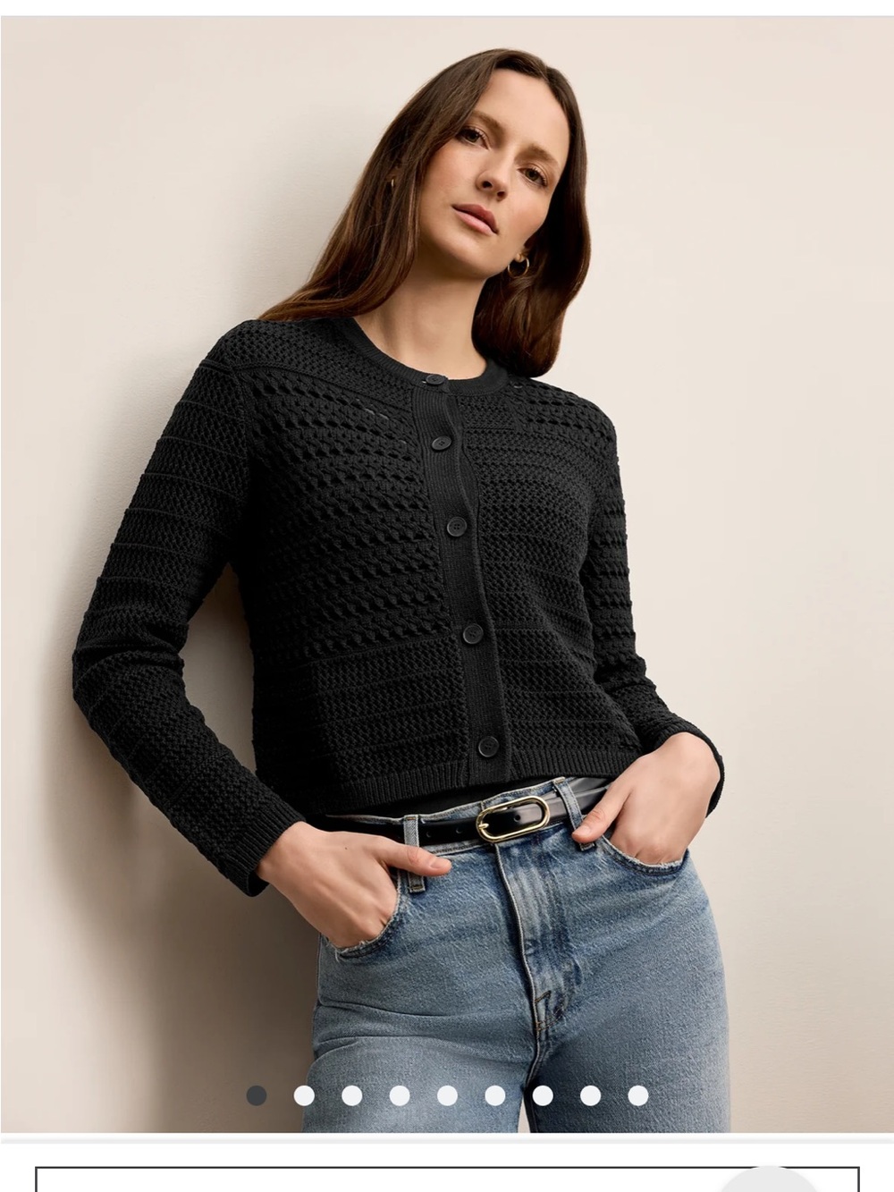 MM LaFleur Zosia Cardigan Sweater Black Crochet Pointelle Knit Cotton Small - Picture 4 of 9